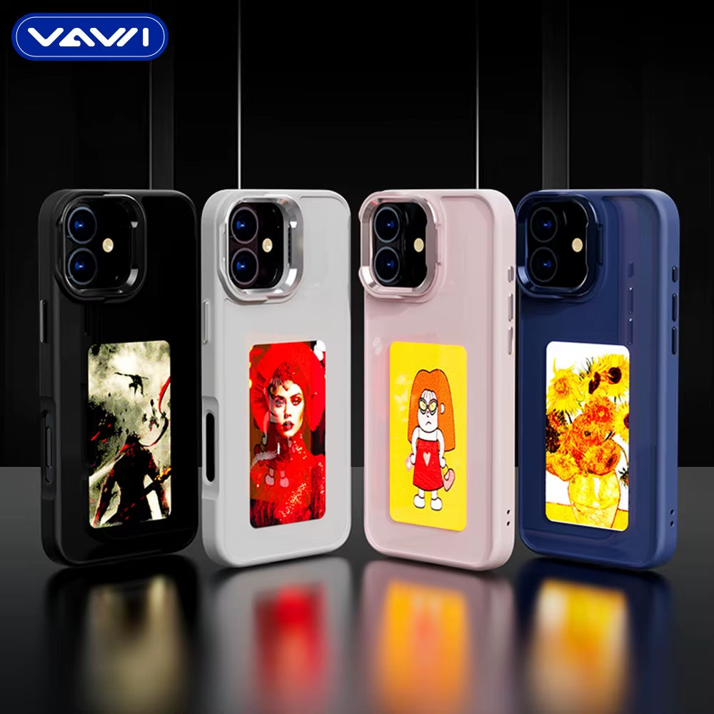 VAWI B234 HD 4-Color Display NFC E-Ink Phone Case with Lens Holder for Iphone 13 14 15 16 17 Pro Max Smart DIY Coque Telephone