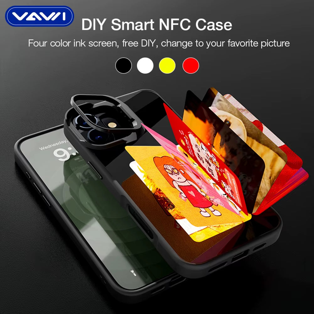 VAWI B234 HD 4-Color Display NFC E-Ink Phone Case with Lens Holder for Iphone 13 14 15 16 17 Pro Max Smart DIY Coque Telephone
